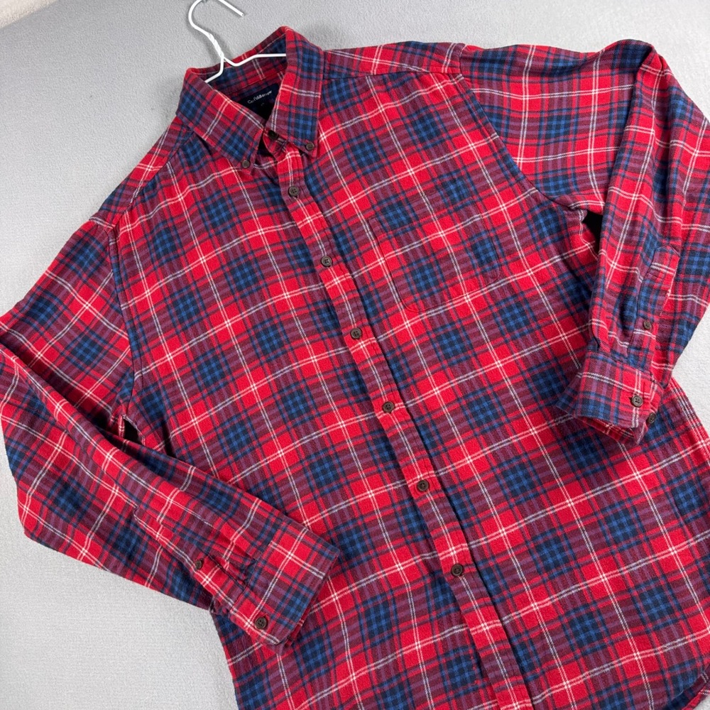 Croft & Barrow Mens Flannel Shirt Medium Red Blue Plaid Cotton Button Down